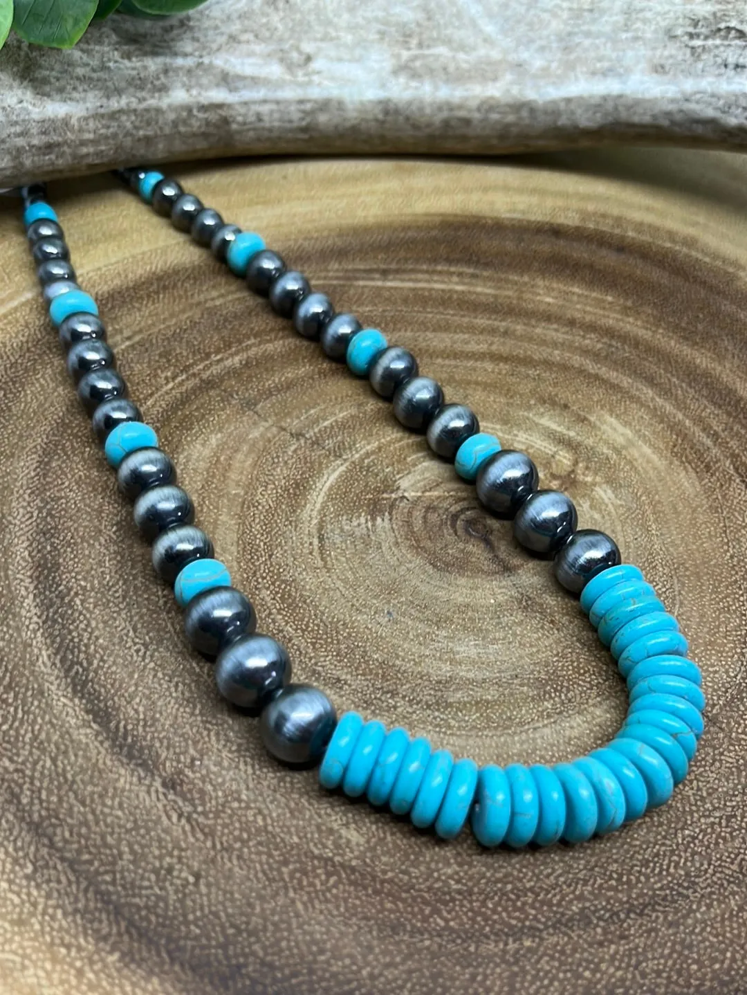 Langshan Navajo & Turquoise Saucer Bead Necklace