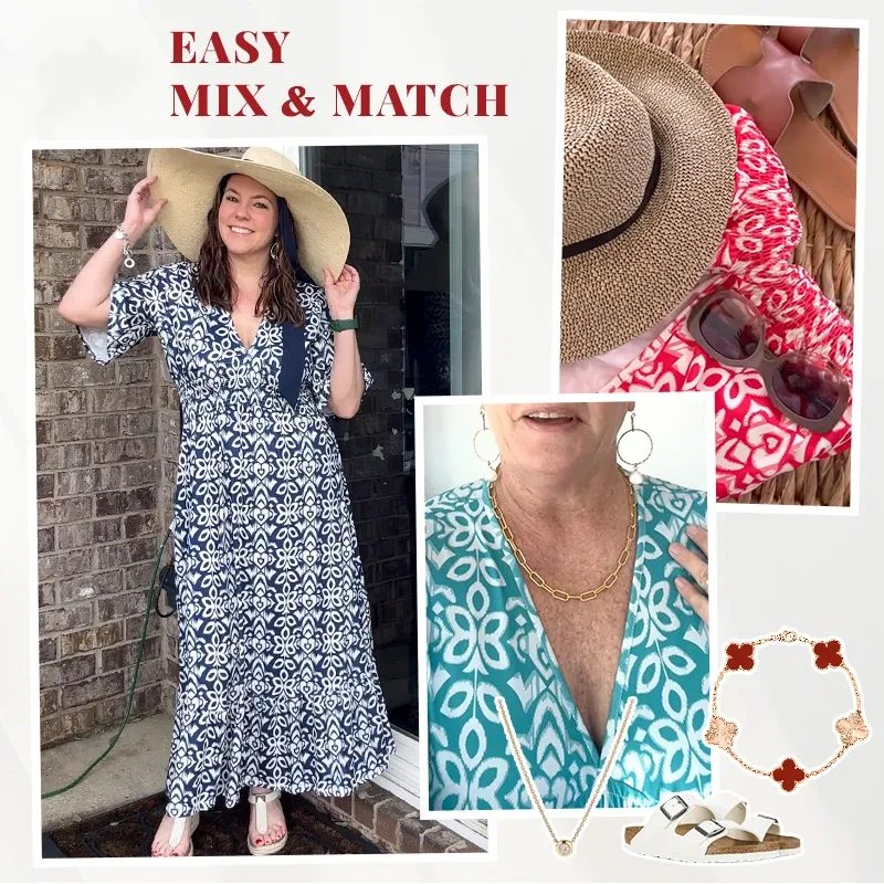 🔥Last Day Special Price ￡15.99🌸Bohemian Casual Print V-neck Waist Wrap Long Dress