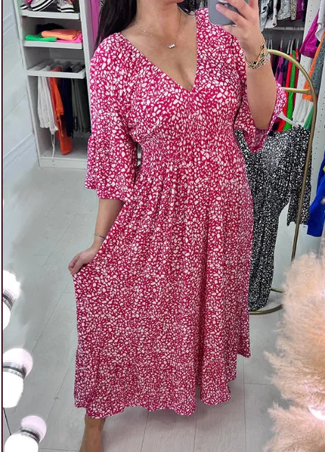 🔥Last Day Special Price ￡15.99🌸Bohemian Casual Print V-neck Waist Wrap Long Dress