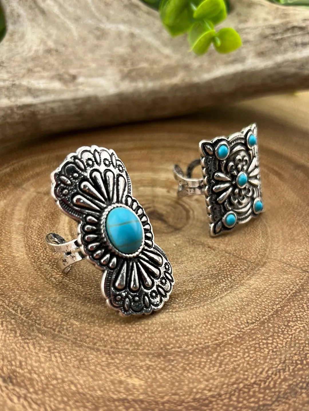 Lender Curved Stamped Fashion Cuff Ring - Turquoise