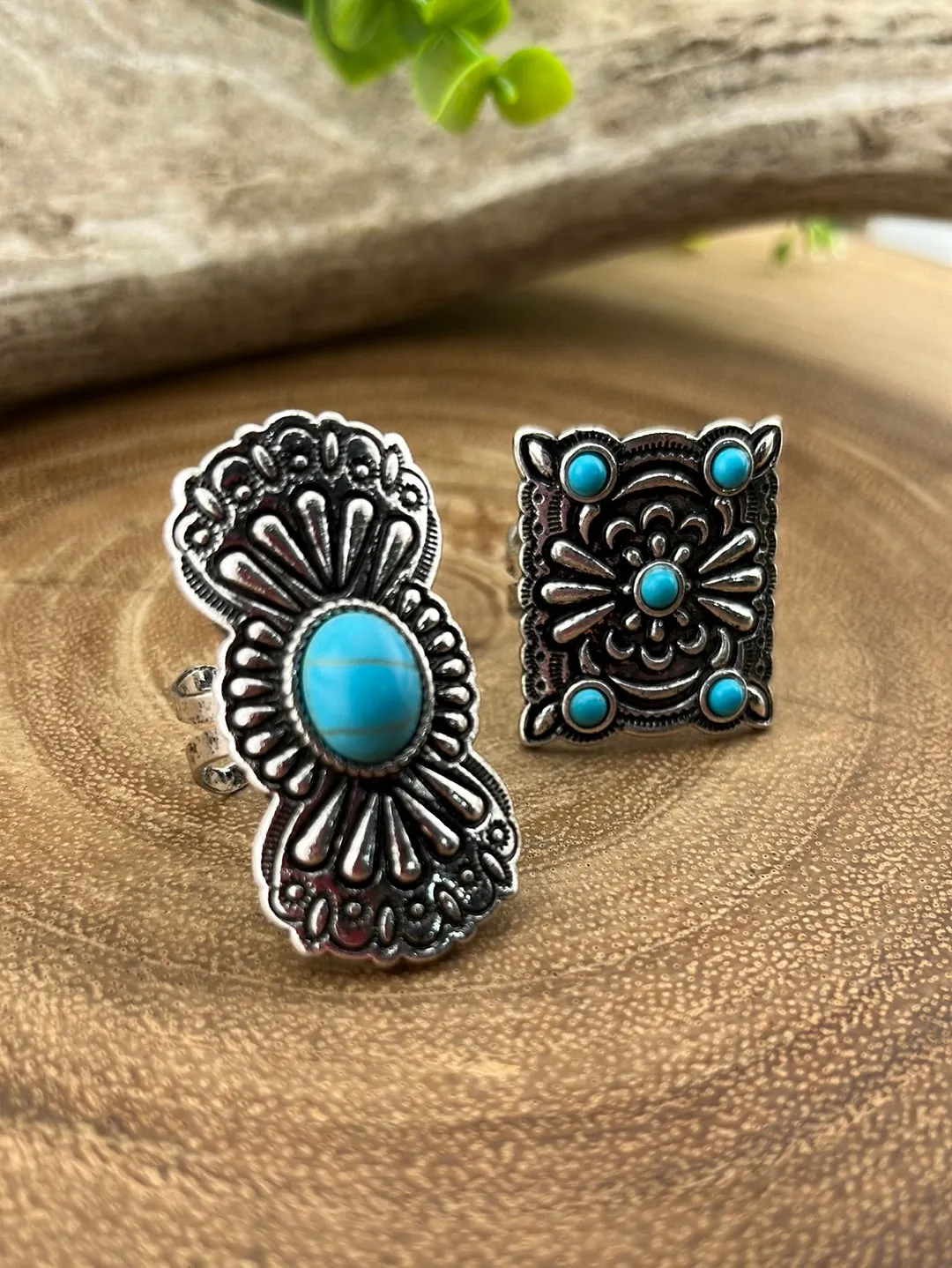 Lender Curved Stamped Fashion Cuff Ring - Turquoise
