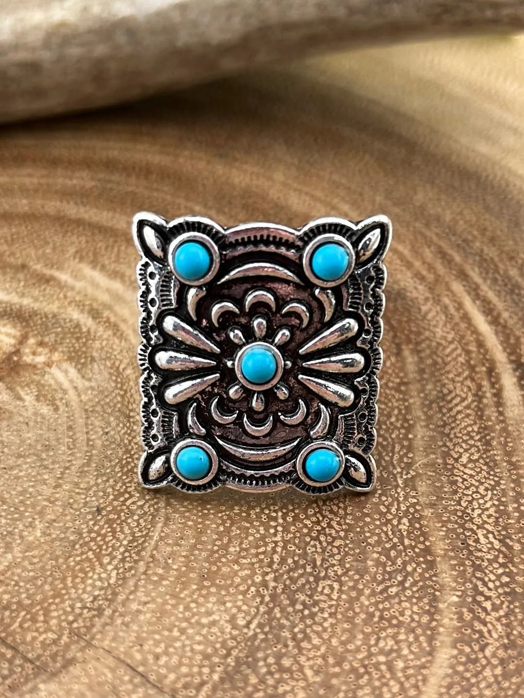Lender Curved Stamped Fashion Cuff Ring - Turquoise