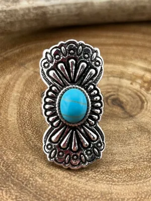 Lender Curved Stamped Fashion Cuff Ring - Turquoise