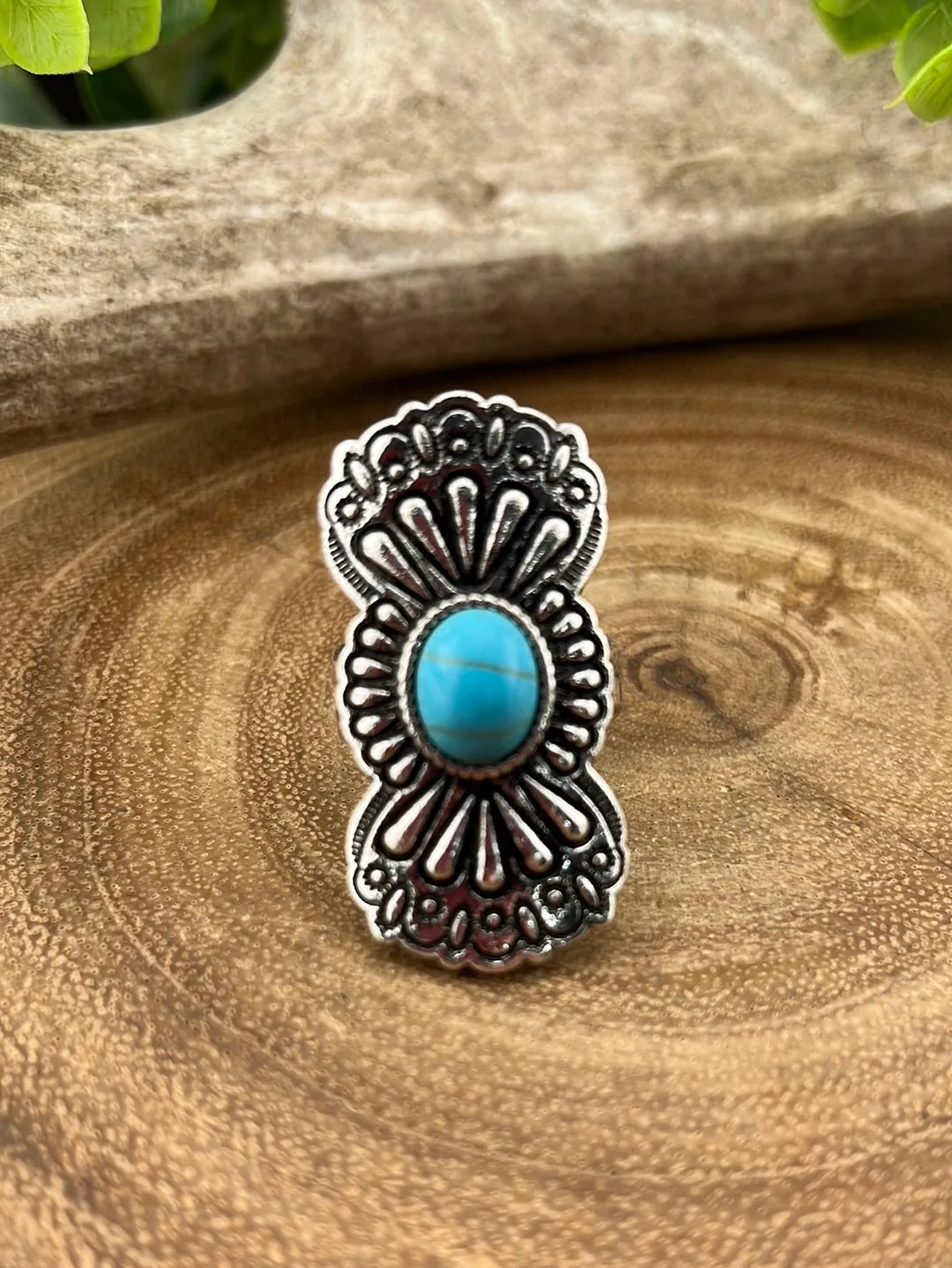 Lender Curved Stamped Fashion Cuff Ring - Turquoise