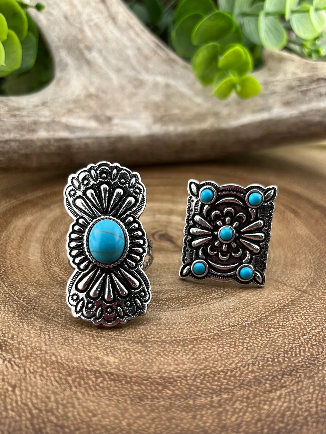Lender Curved Stamped Fashion Cuff Ring - Turquoise