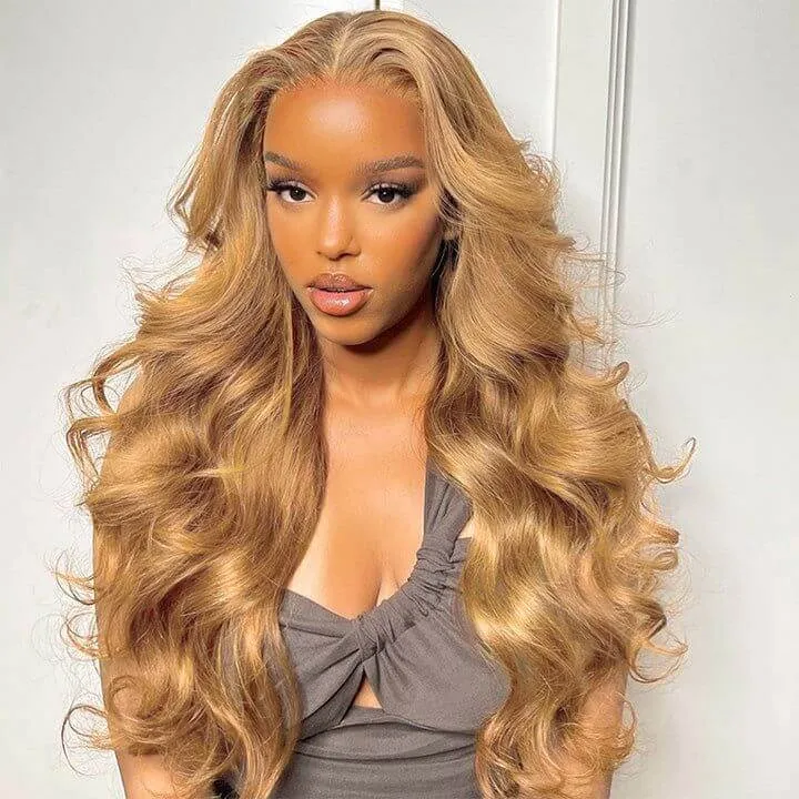 Light Brown Colored Body Wave 13x4 Lace Front Human Hair Wigs Free Part