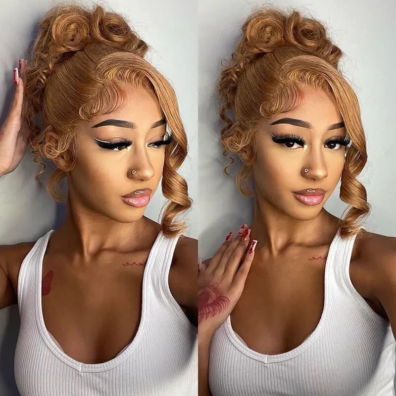Light Brown Colored Body Wave 13x4 Lace Front Human Hair Wigs Free Part