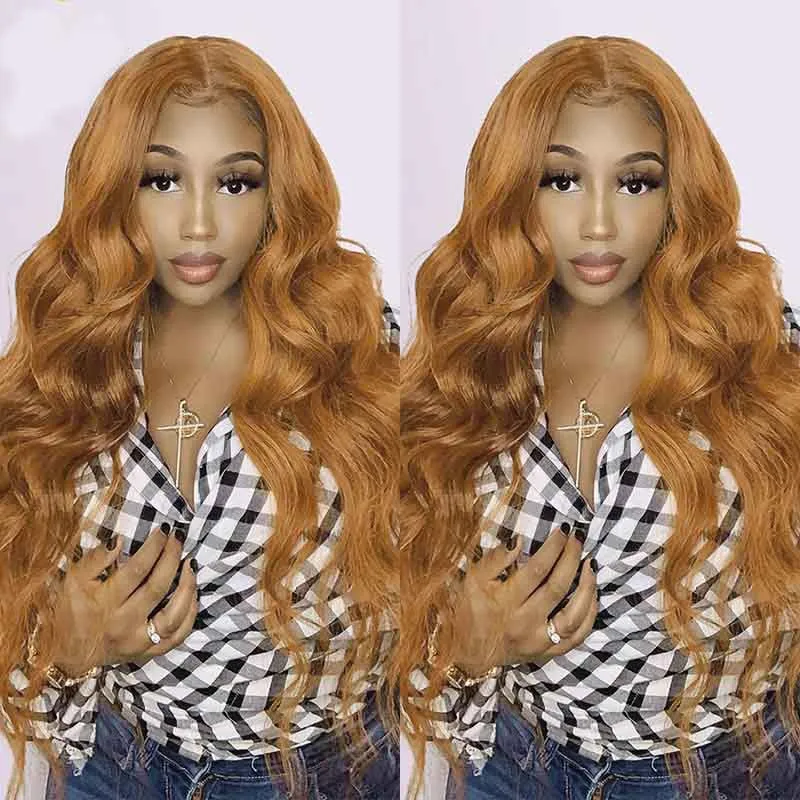 Light Brown Colored Body Wave 13x4 Lace Front Human Hair Wigs Free Part