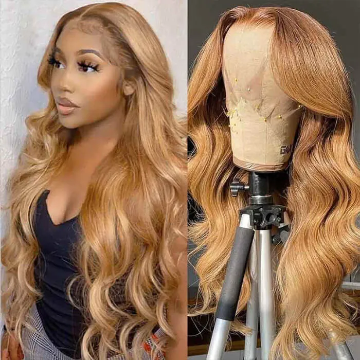 Light Brown Colored Body Wave 13x4 Lace Front Human Hair Wigs Free Part
