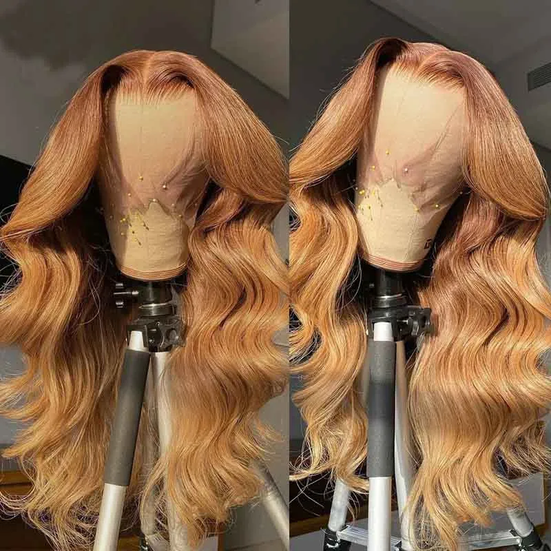 Light Brown Colored Body Wave 13x4 Lace Front Human Hair Wigs Free Part
