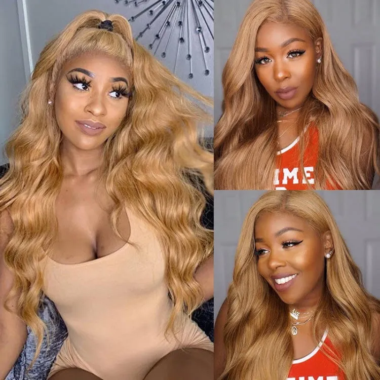Light Brown Colored Body Wave 13x4 Lace Front Human Hair Wigs Free Part