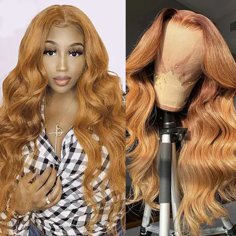 Light Brown Colored Body Wave 13x4 Lace Front Human Hair Wigs Free Part
