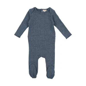 Lil Legs Double Ribbed Footie - Heather Blue