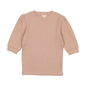 Lil Legs Ribbed Puff Sleeve T-Shirt Three Quarter Sleeve - Pink