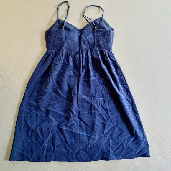 Lilly Pulitzer Kelsea Navy Blue 100% Silk Gold Embroidery Dress Womens 0
