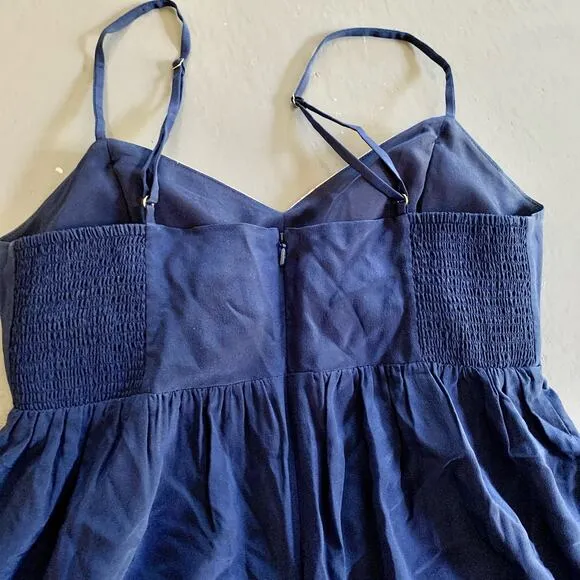Lilly Pulitzer Kelsea Navy Blue 100% Silk Gold Embroidery Dress Womens 0