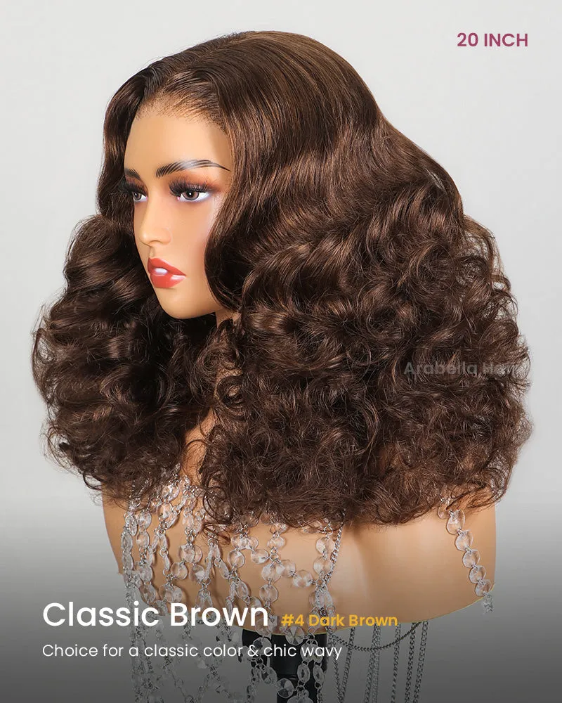 【Limited Design】#4 Drak Brown 6-inch Deep Lace Double Drawn Wavy Style Pre-Cut Glueless Lace Human Hair Wigs