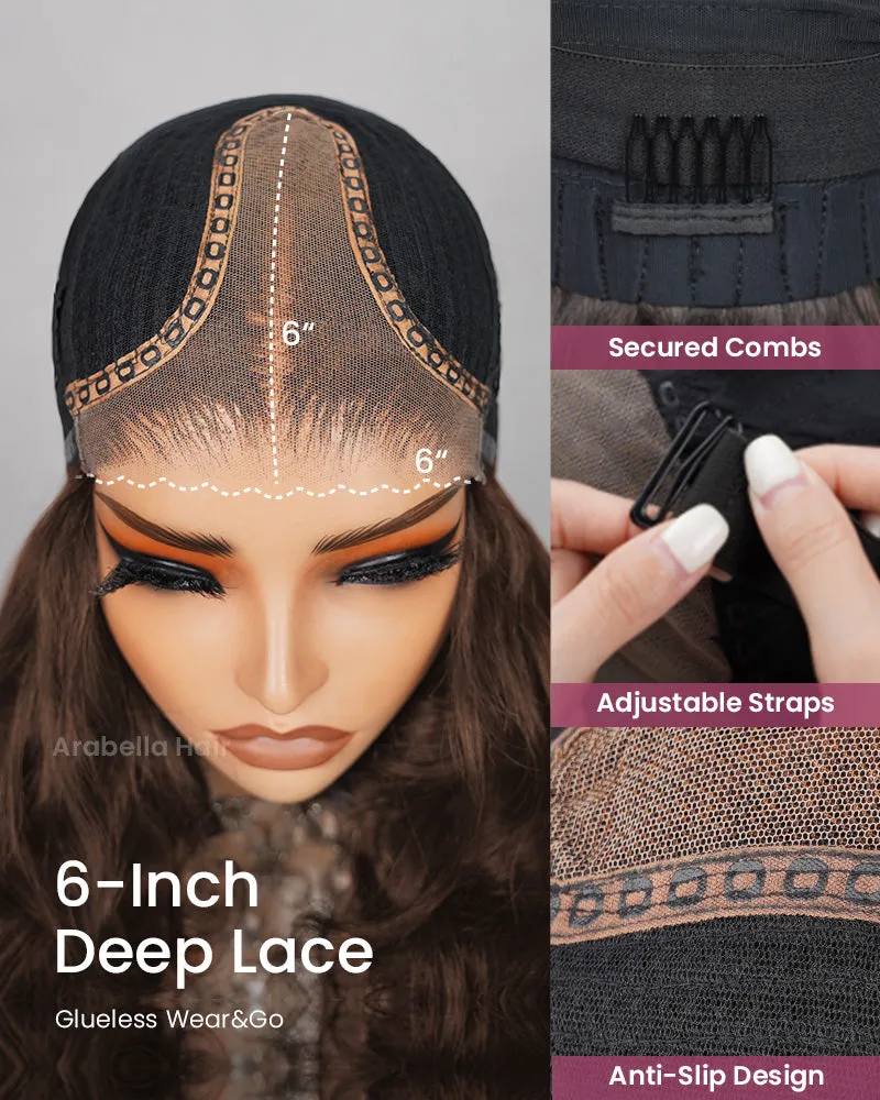 【Limited Design】#4 Drak Brown 6-inch Deep Lace Double Drawn Wavy Style Pre-Cut Glueless Lace Human Hair Wigs