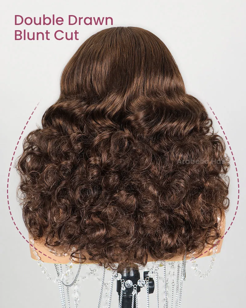 【Limited Design】#4 Drak Brown 6-inch Deep Lace Double Drawn Wavy Style Pre-Cut Glueless Lace Human Hair Wigs