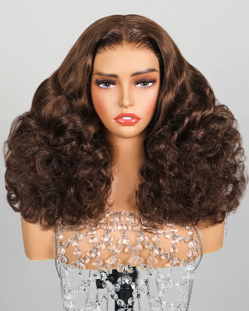 【Limited Design】#4 Drak Brown 6-inch Deep Lace Double Drawn Wavy Style Pre-Cut Glueless Lace Human Hair Wigs