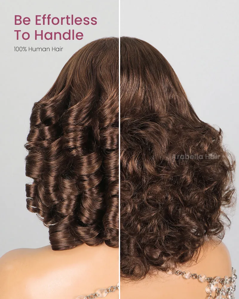 【Limited Design】#4 Drak Brown 6-inch Deep Lace Double Drawn Wavy Style Pre-Cut Glueless Lace Human Hair Wigs