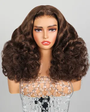 【Limited Design】#4 Drak Brown 6-inch Deep Lace Double Drawn Wavy Style Pre-Cut Glueless Lace Human Hair Wigs