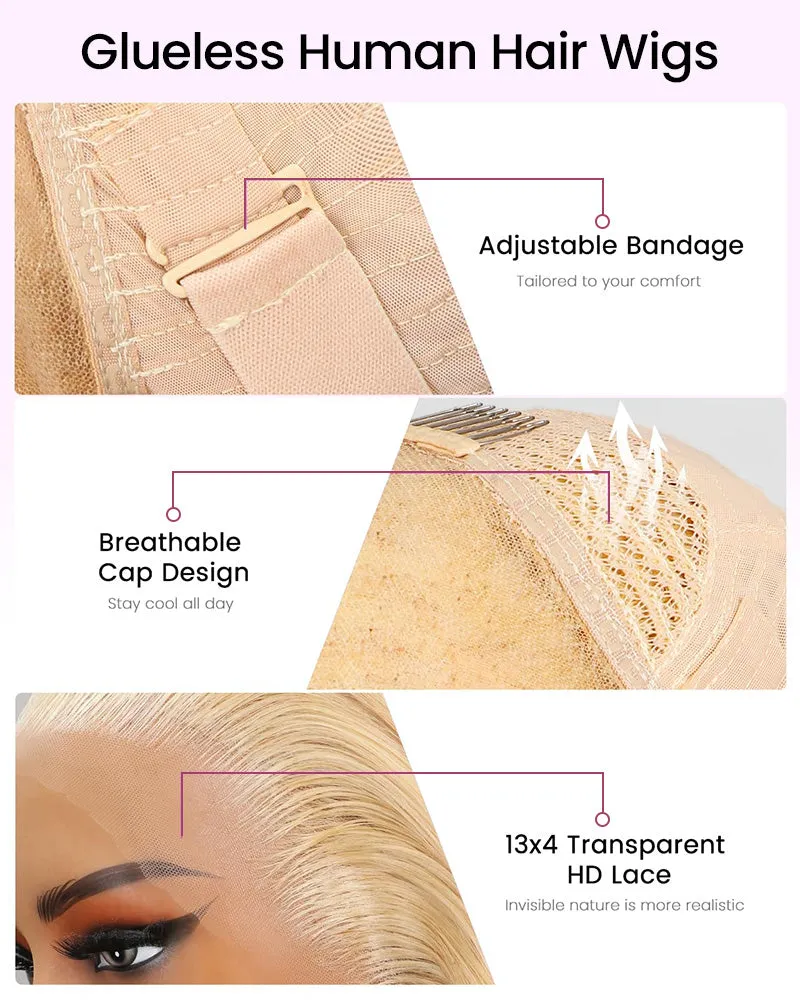 【Limited Design】#613 Blonde Colored Straight Long Bob Glueless 6x5 Pre-Cut Lace Human Hair Wigs