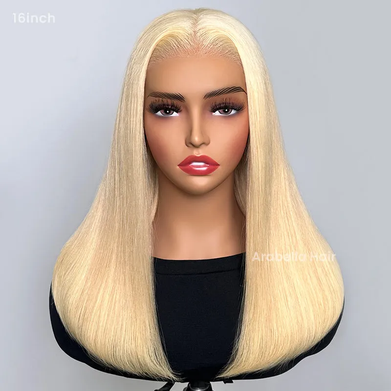 【Limited Design】#613 Blonde Colored Straight Long Bob Glueless 6x5 Pre-Cut Lace Human Hair Wigs