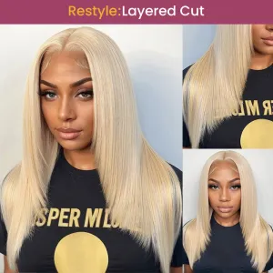【Limited Design】#613 Blonde Colored Straight Long Bob Glueless 6x5 Pre-Cut Lace Human Hair Wigs
