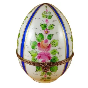 Limoges Large Blue Striped Egg with Flowers