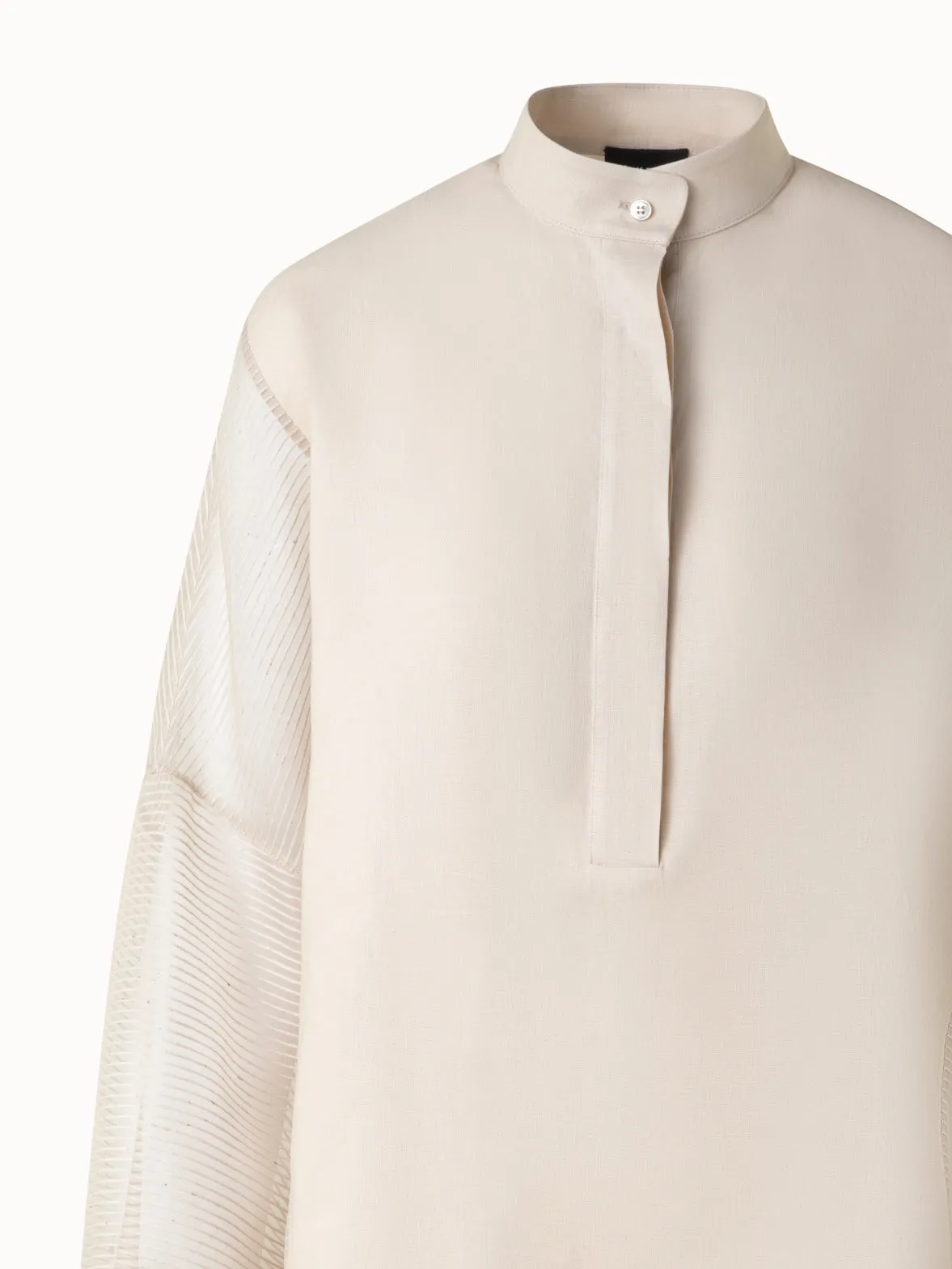 Linen Tunic Blouse with Striped Organza