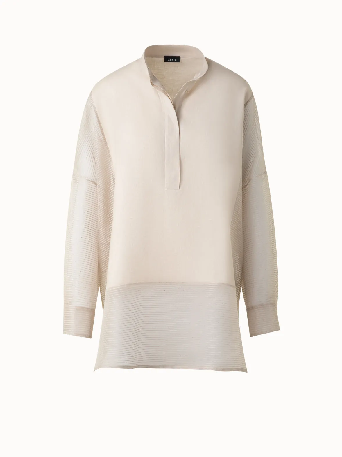 Linen Tunic Blouse with Striped Organza