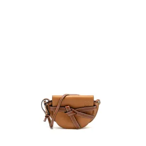 Loewe Mini Gate Bag Grained Calfskin Brown GHW