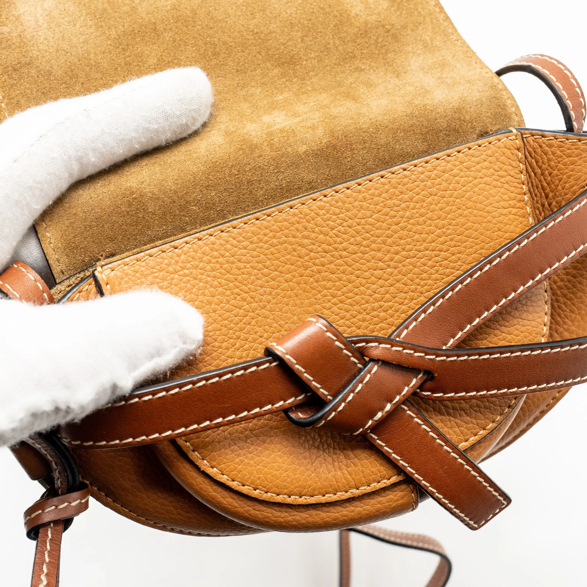 Loewe Mini Gate Bag Grained Calfskin Brown GHW
