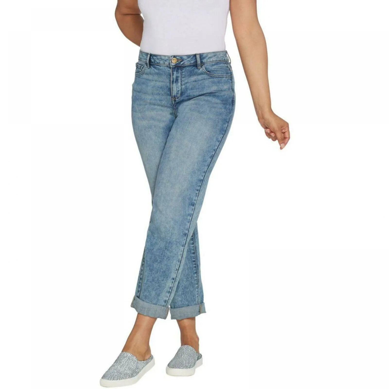 LOGO by Lori Goldstein Women's Refined Boyfriend Jeans with Cloud Wash