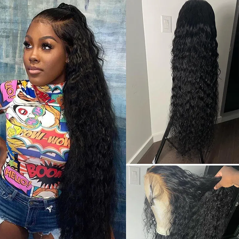 Long Length Curly Natural Black 13x4 Lace Frontal Human Hair Wig