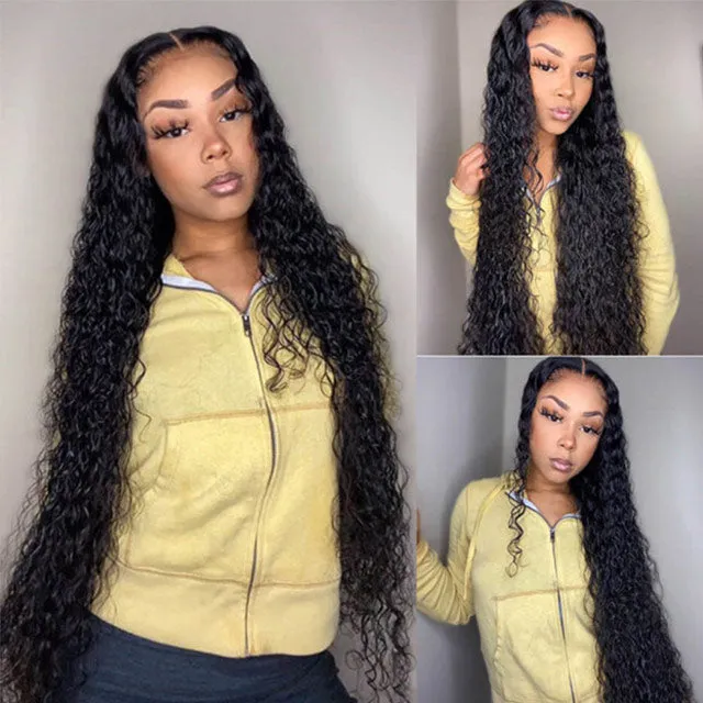 Long Length Curly Natural Black 13x4 Lace Frontal Human Hair Wig