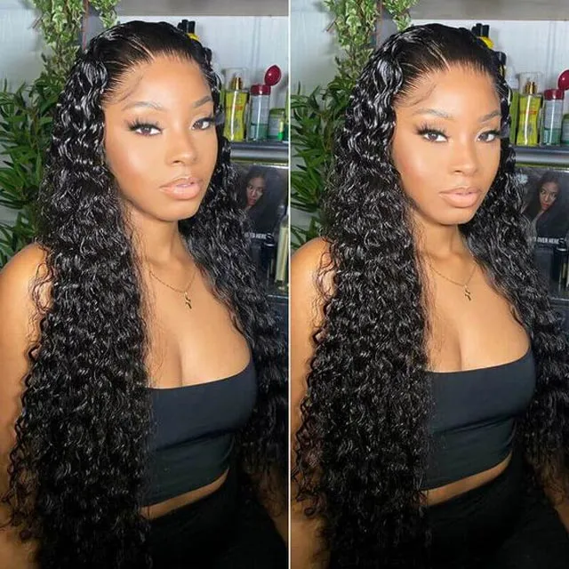 Long Length Curly Natural Black 13x4 Lace Frontal Human Hair Wig