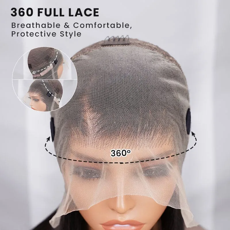 Long Straight Natural Black 360 Lace Frontal Free Part Ponytail Style Human Hair Wig