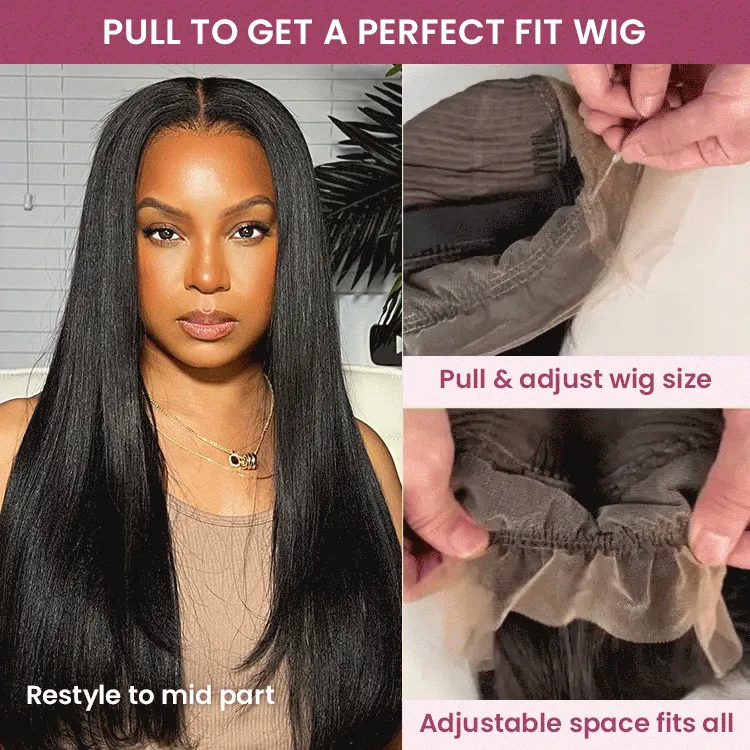 Long Straight Natural Black 360 Lace Frontal Free Part Ponytail Style Human Hair Wig