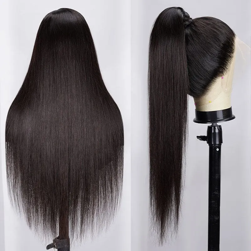 Long Straight Natural Black 360 Lace Frontal Free Part Ponytail Style Human Hair Wig