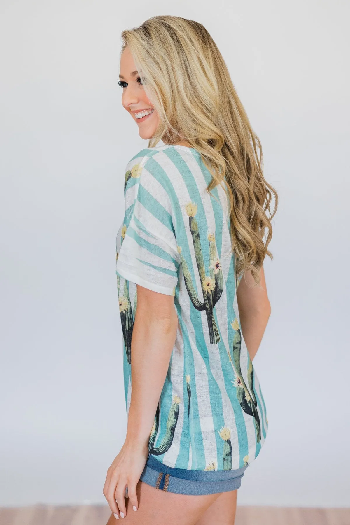 Looking Sharp Cactus Top- Aqua