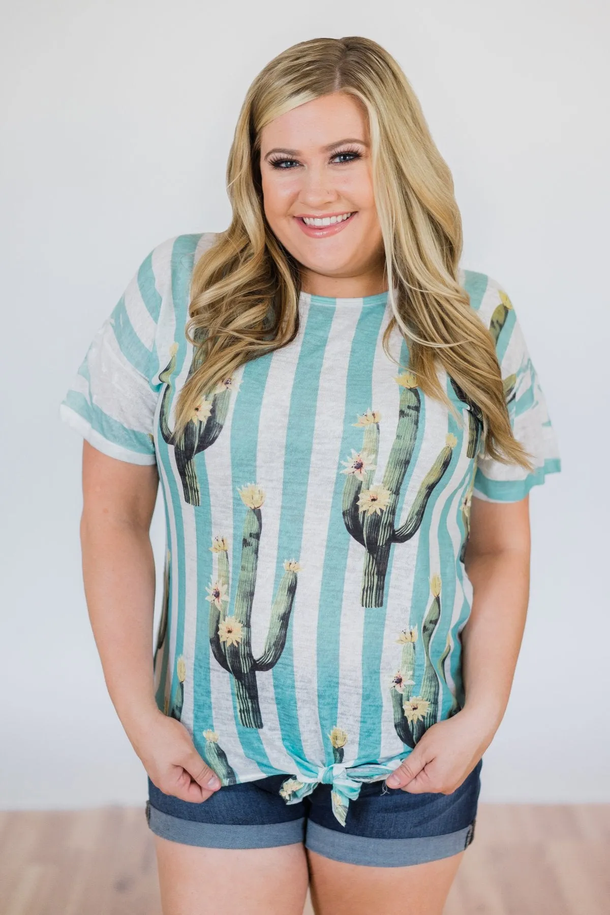 Looking Sharp Cactus Top- Aqua