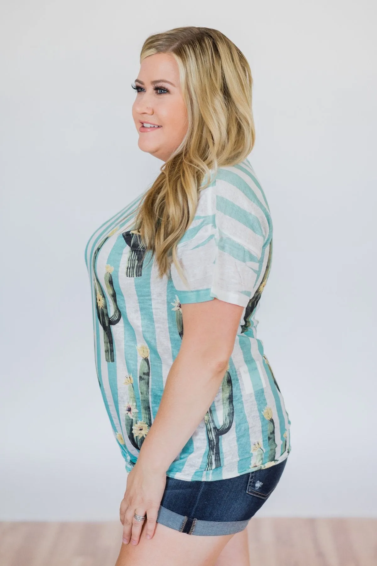 Looking Sharp Cactus Top- Aqua