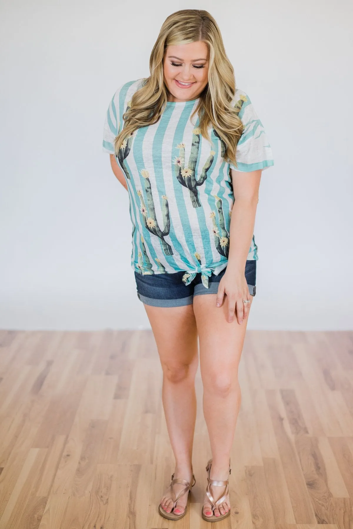 Looking Sharp Cactus Top- Aqua