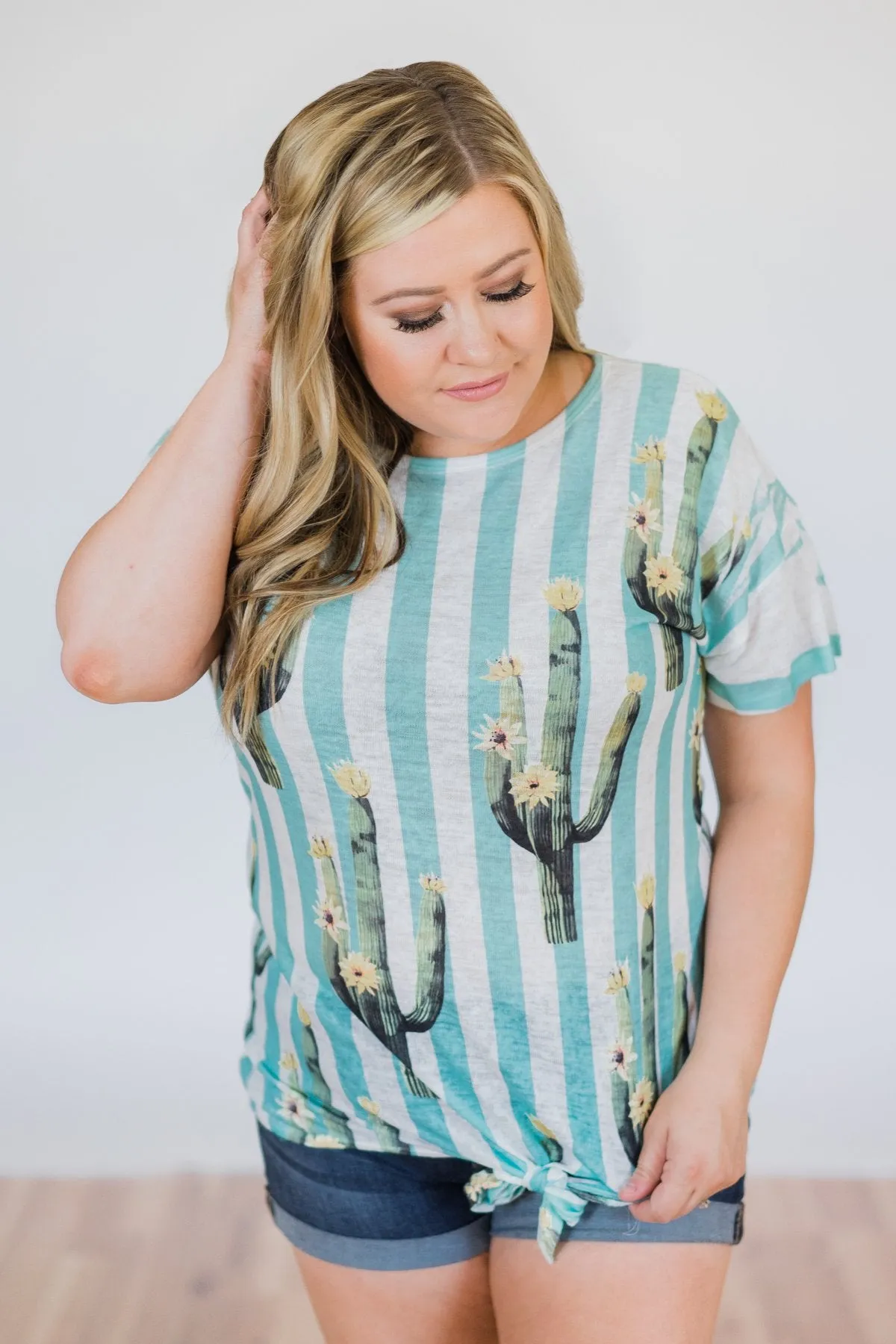 Looking Sharp Cactus Top- Aqua