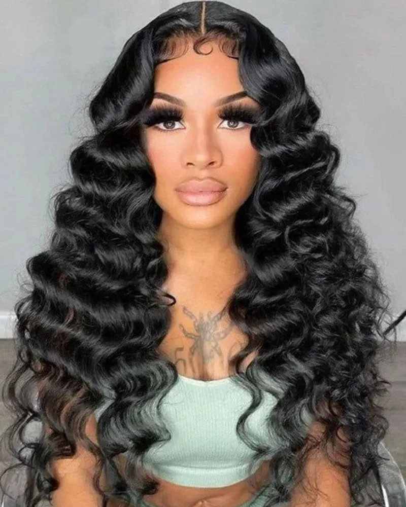 Loose Wave Natural Black 13x4/6x5 Lace Front Human Hair Wig with Breathable Cap Free Parting