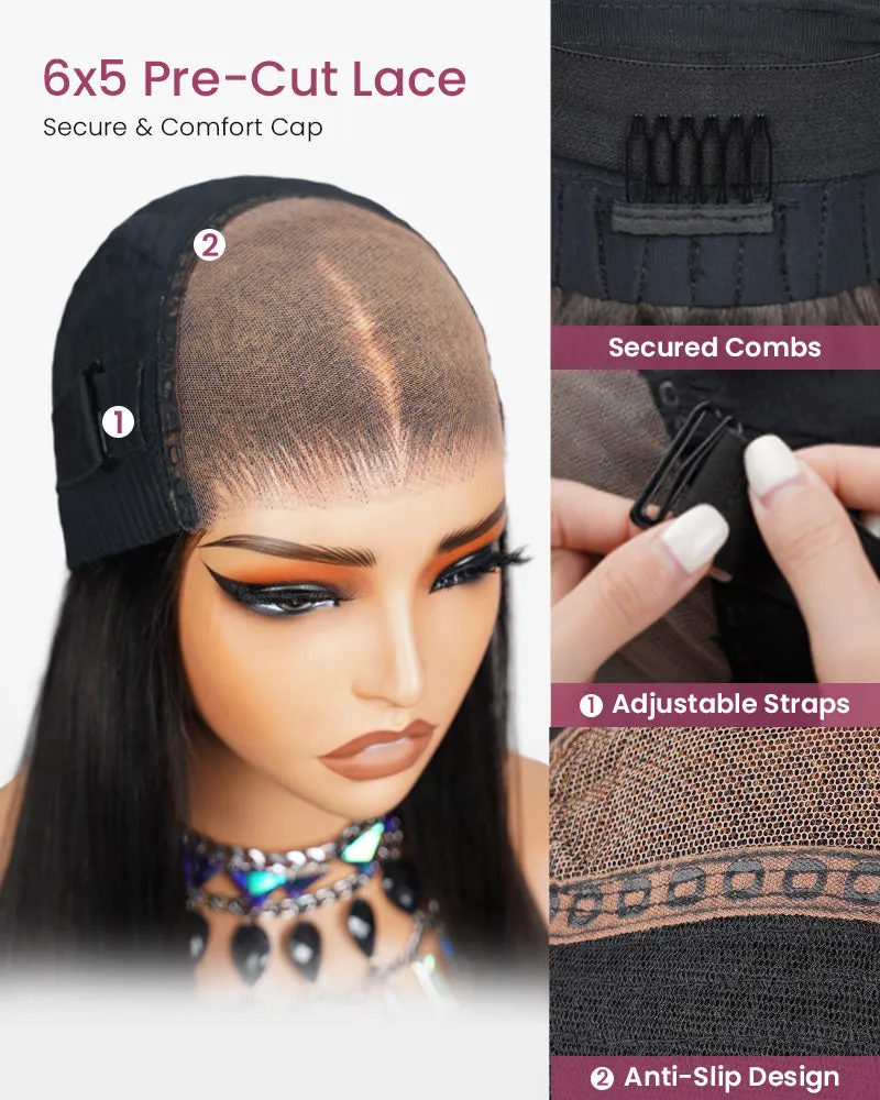 Loose Wave Natural Black 13x4/6x5 Lace Front Human Hair Wig with Breathable Cap Free Parting