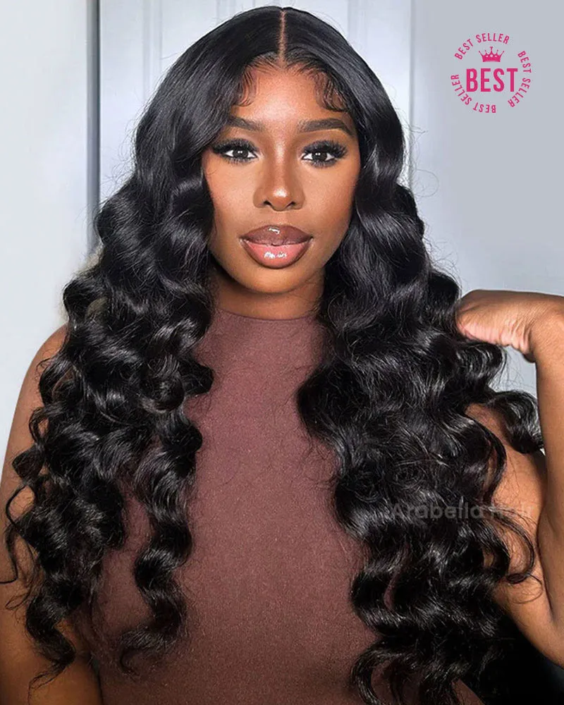 Loose Wave Natural Black 13x4/6x5 Lace Front Human Hair Wig with Breathable Cap Free Parting