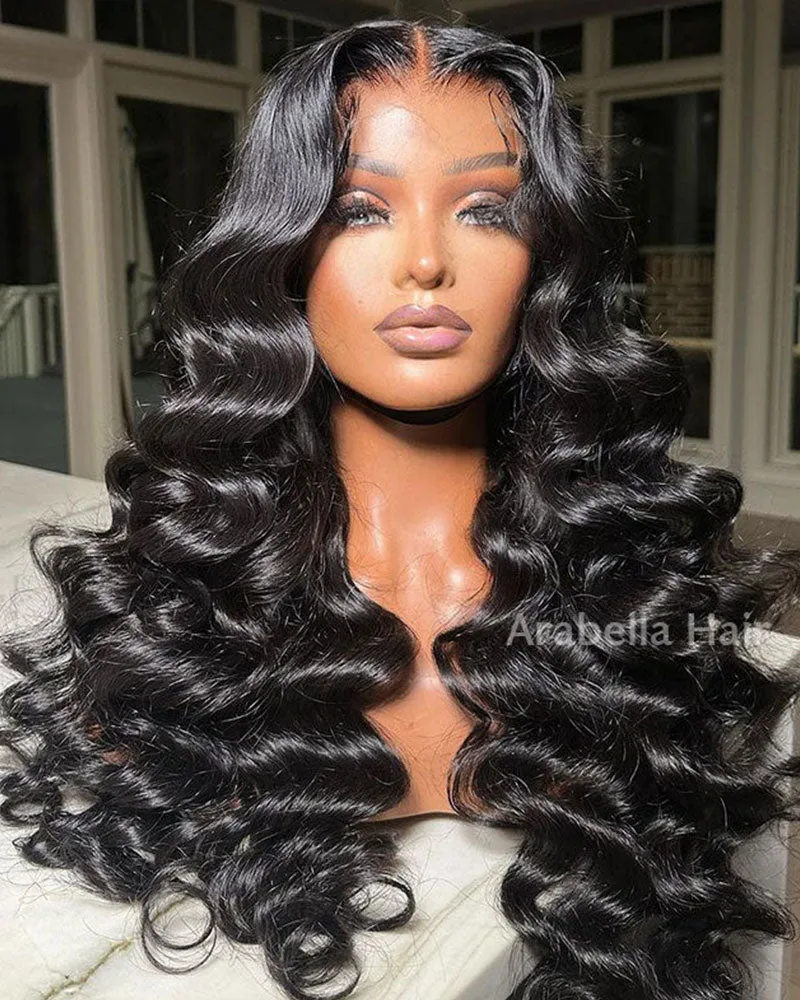 Loose Wave Natural Black 13x4/6x5 Lace Front Human Hair Wig with Breathable Cap Free Parting